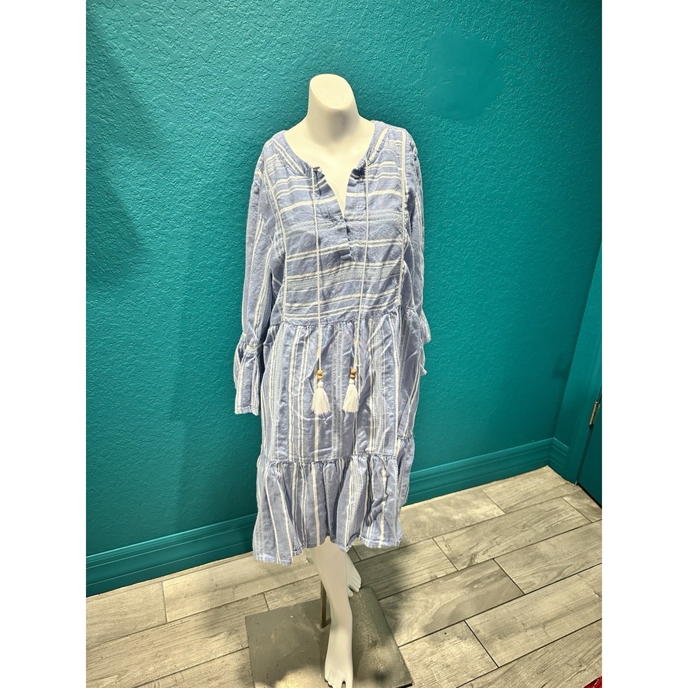 Tommy Bahama Just Beachy Stripe Tier Dress Women's Swimwear Blue S